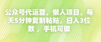 公众号代运营,懒人项目,每天5分钟复制粘贴,日入3位数 ,手机可做-青年云网创—高质量项目商城