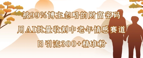 被99%博主忽略的财富密码:用AI批量收割中老年情感赛道,日引流300+精准粉-青年云网创—高质量项目商城