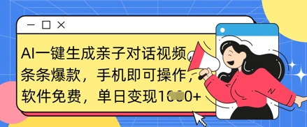 AI一键生成亲子对话视频，条条爆款，一部手机即可操作，单日变现数张-青年云网创—高质量项目商城
